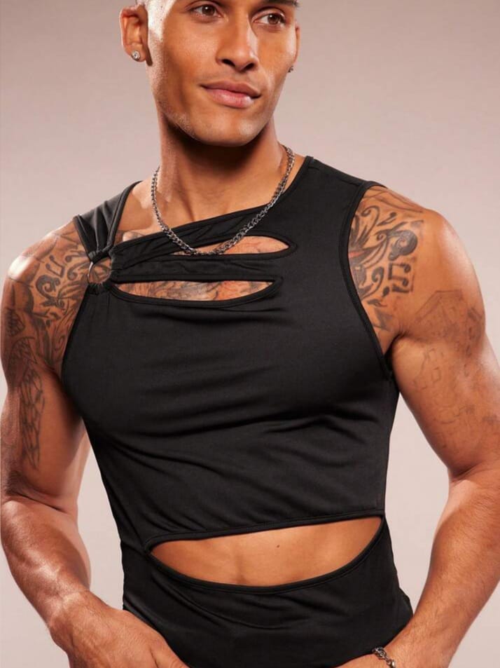 Men's Crew Neck Hollow Out Casual Knit Tank Top